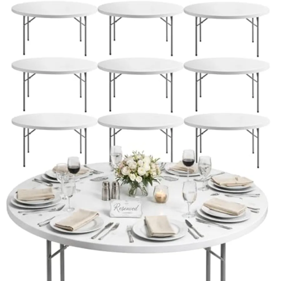 60 Round Heavy Duty 5ft Folding Table Restaurant Cafe Bundle 10 Tables