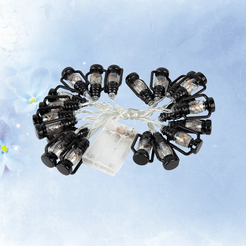2 متر 20 مصباح على شكل سلسلة أضواء فانوس ريترو LED لتزيين حفلات الزفاف ومهرجان عيد الميلاد باللون الأسود