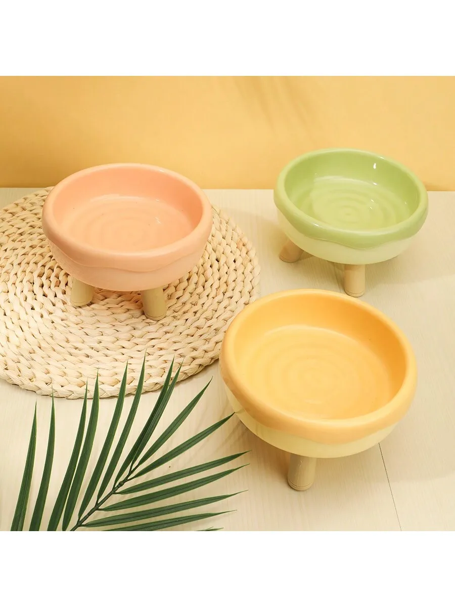 1PC Pet Cat Neck Protection Bowl Macaron Four Legged Bowl