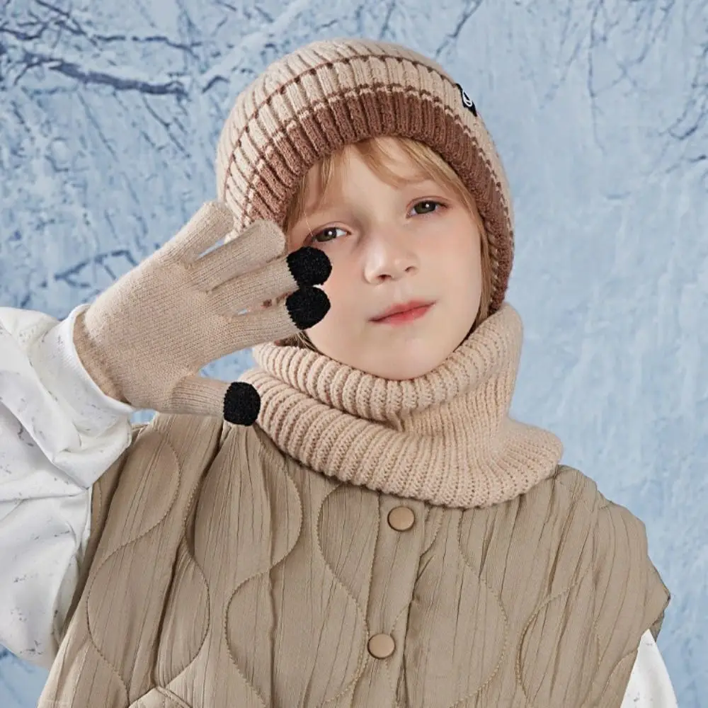 3Pcs/Set Winter Knitted Hats Scarfs Gloves Set Cute Windproof Winter Warm Scarf Ear Protection Warm Mitten Boys Girls
