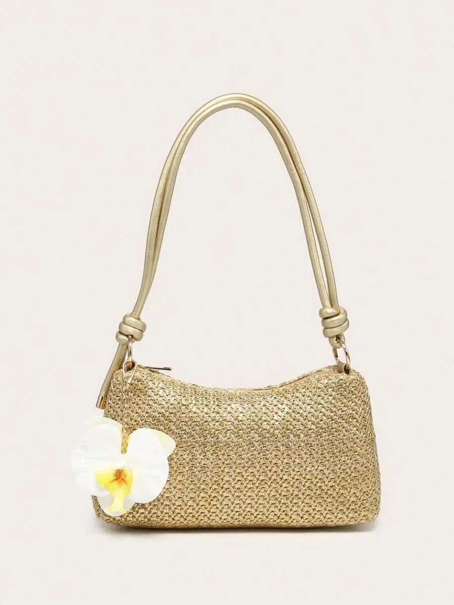 

Women's Underarm Shoulder Square Metal Chain Bag, Large Capacity, Lightweight, Casual & Fashionable Beach Vacation Style,