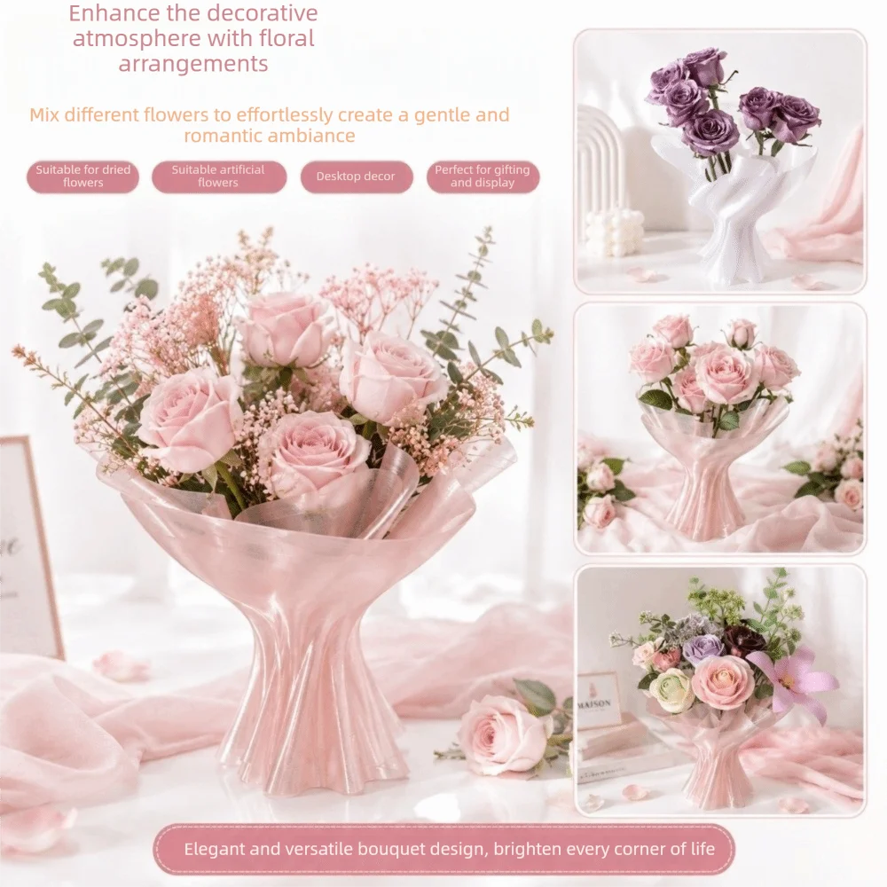 Nordic Style Flower Bouquet Vase Creative 3D Printed Desktop Ornament Modern Art Irregular Flower Display Container Gift