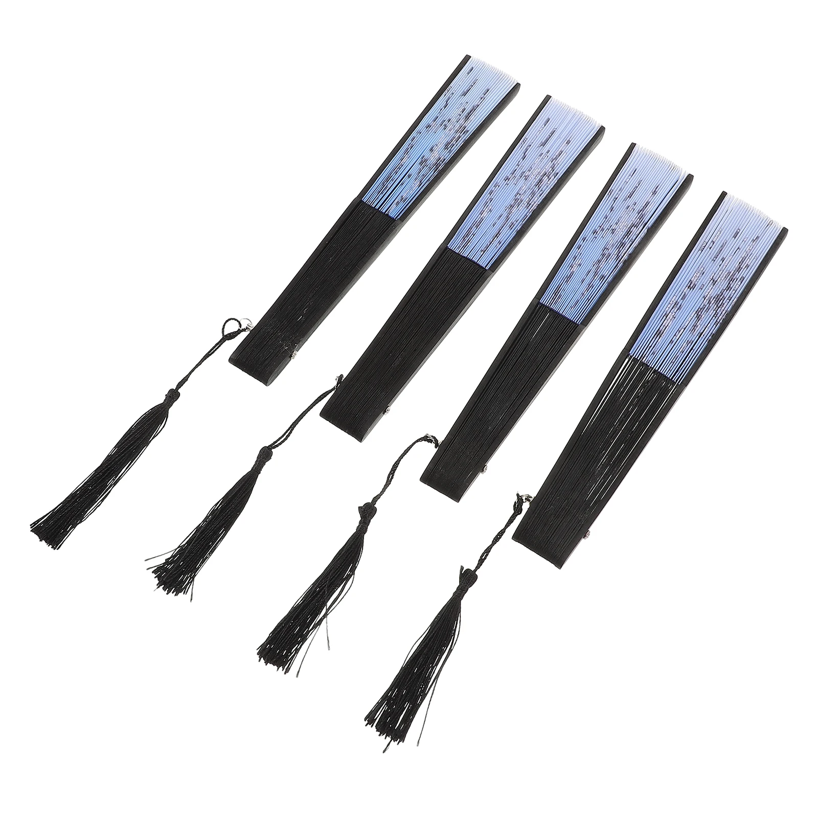 

4Pcs Chinese Folding Hand Fan Tassel Decorative Silk Handheld Fans Traditional Pattern