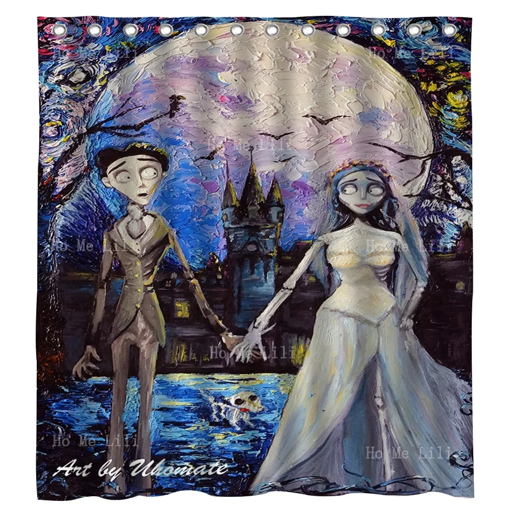 Zombie Bride And Groom Van Gogh's Starry Night Inspiration By Ho Me Lili Decorate Shower Curtains For Family Toilets