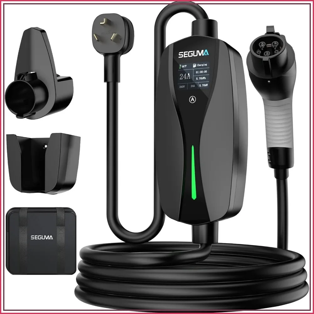 

Level 2 EV Charger 24Amp 240V with NEMA 10-30 Plug, 25FT Cable, Adjustable Current 10-24A, Portable Home Charger for J1772 Electric Vehicles