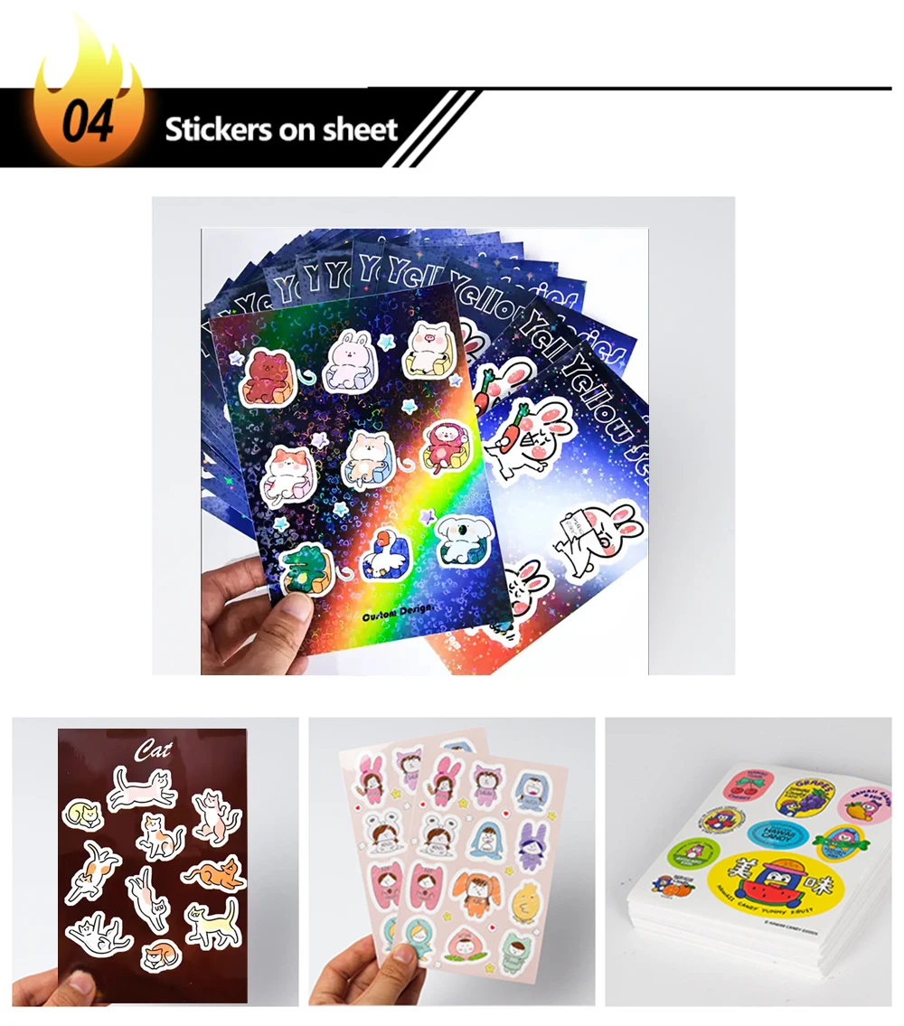 Individuelle Aufkleberbögen mit Kiss-Cut-Verfahren, mit Logo und Namen, wasserdicht, transparent, holografisch, Vinyl, dekorativ, für Laptops, Cartoon, niedlich, Anime, Buch – Detail 3
