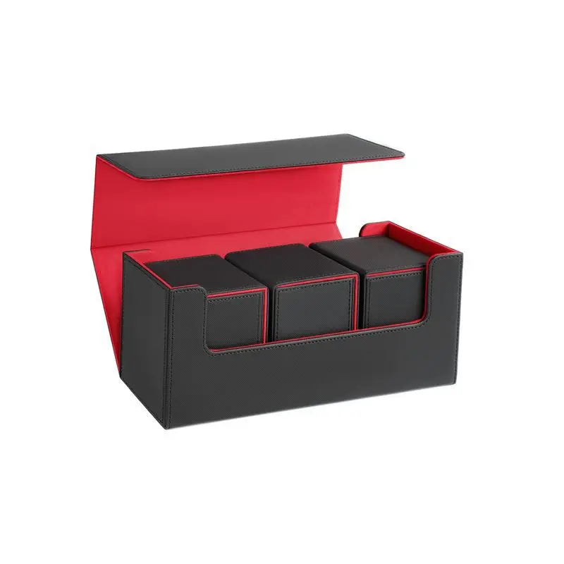 Large Capacity Magnetic PU Card Storage Box Holds 37 PTCard Slabs Toploaders Portable Deck Case for TCG Sports Trading Card
