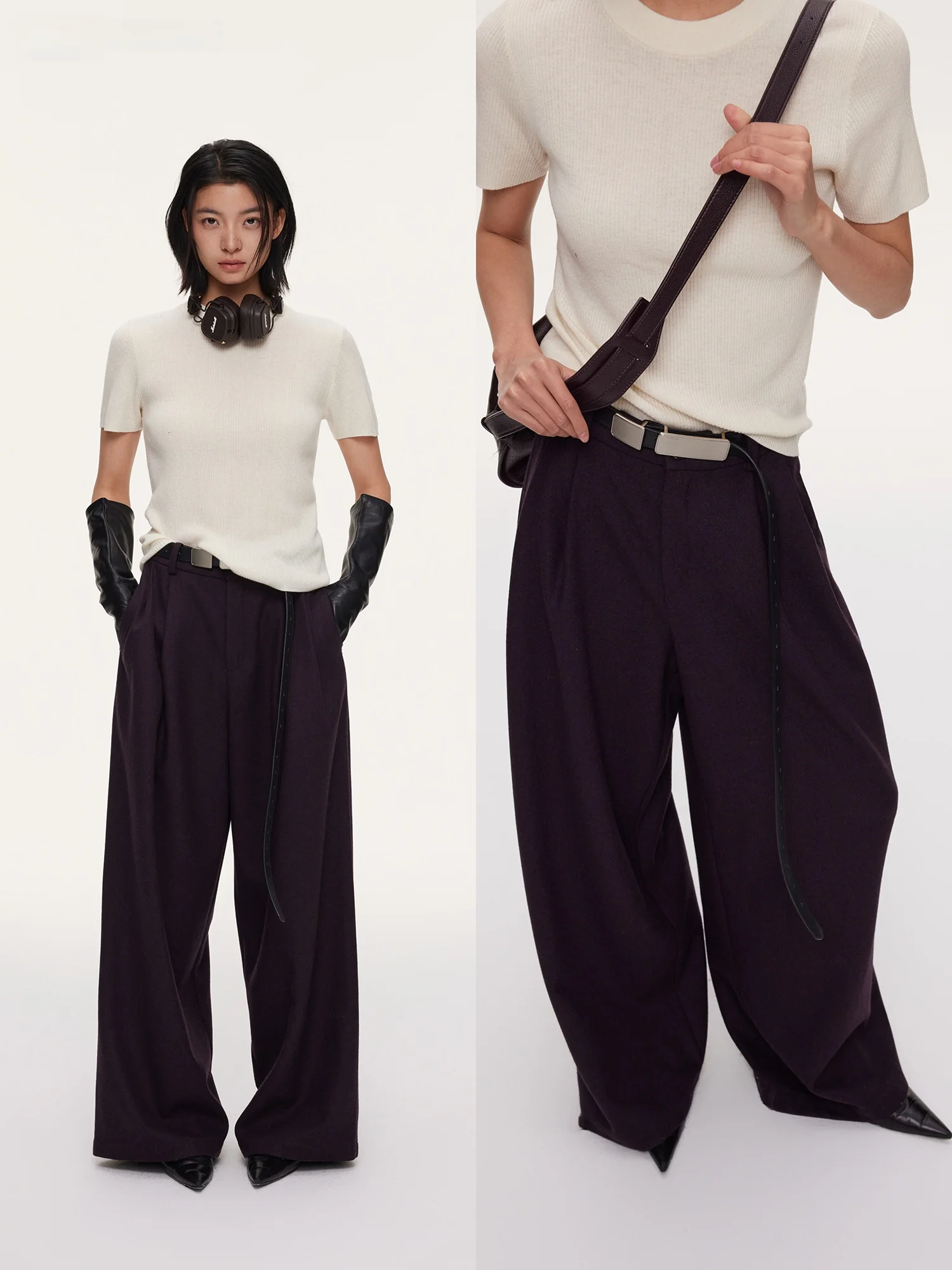 

JCCC adow Bla Label Eugene Merino Wool Wide Leg Loose Casual Pants Versatile Long Polyester Fiber Blend Straight Fit Slim...