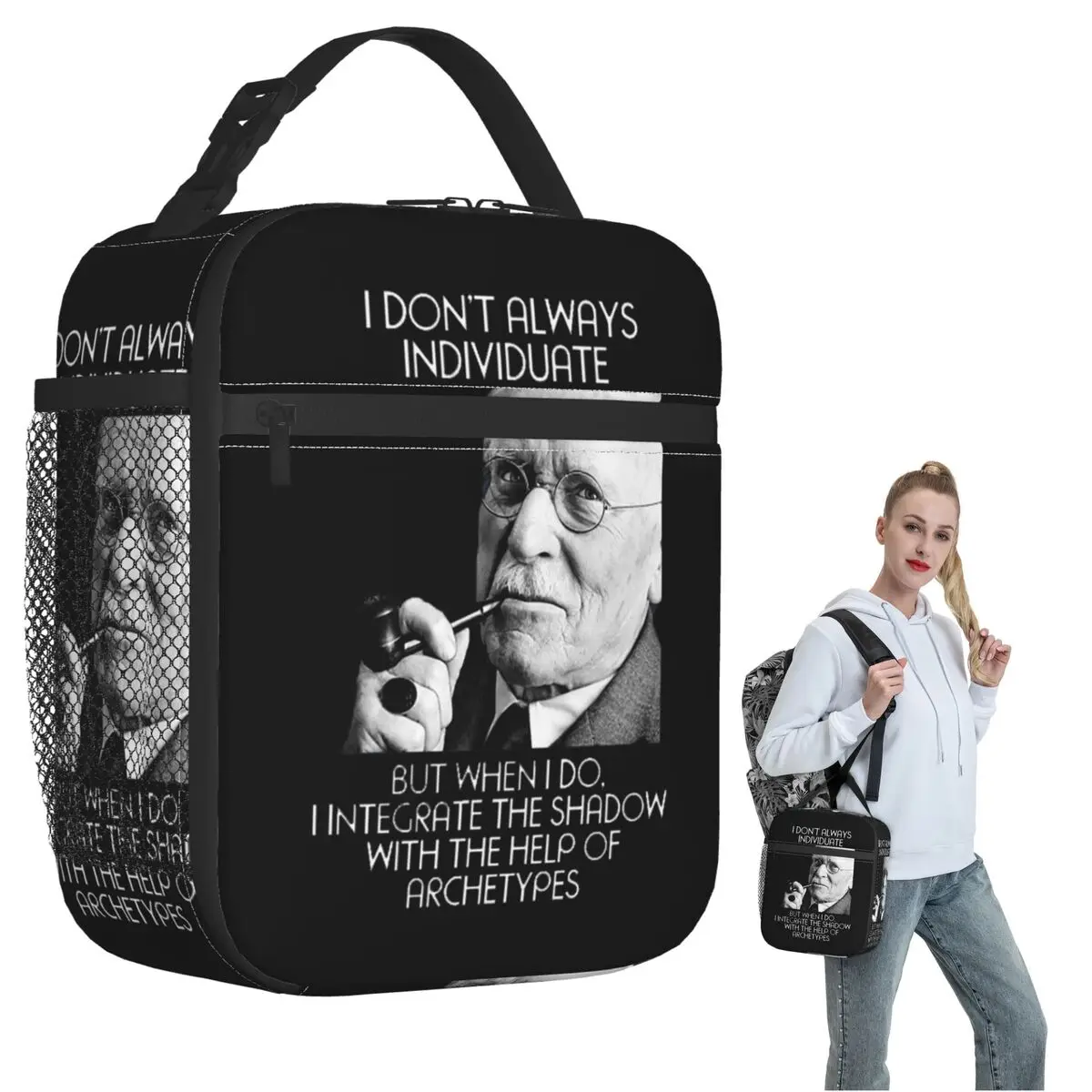 Carl Jung - Individuate 2 Isolierte Lunchtasche für Damen und Kinder, tragbare Lebensmittelboxen, Thermo-Lunchbox-Tragetasche
