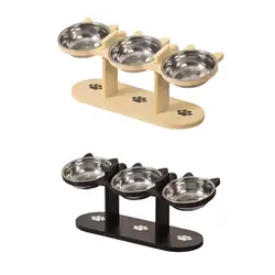 Comedero elevado madera para gato y perro pequeño – plato inoxidable