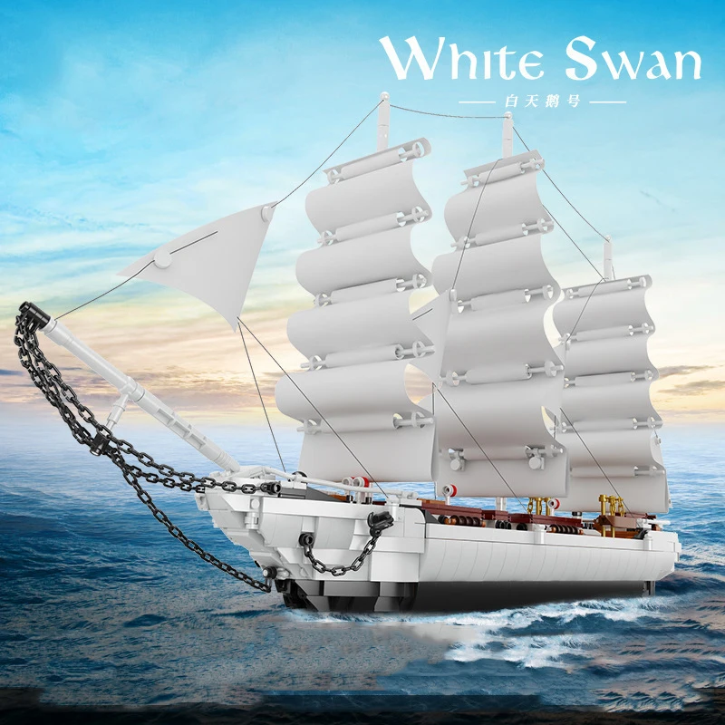 

White Swan Sailing Boat Model Building Blocks Black Beard Ship Bricks Pirates Of Caribbean Ghost Corsair Skull Pear Expert Toys