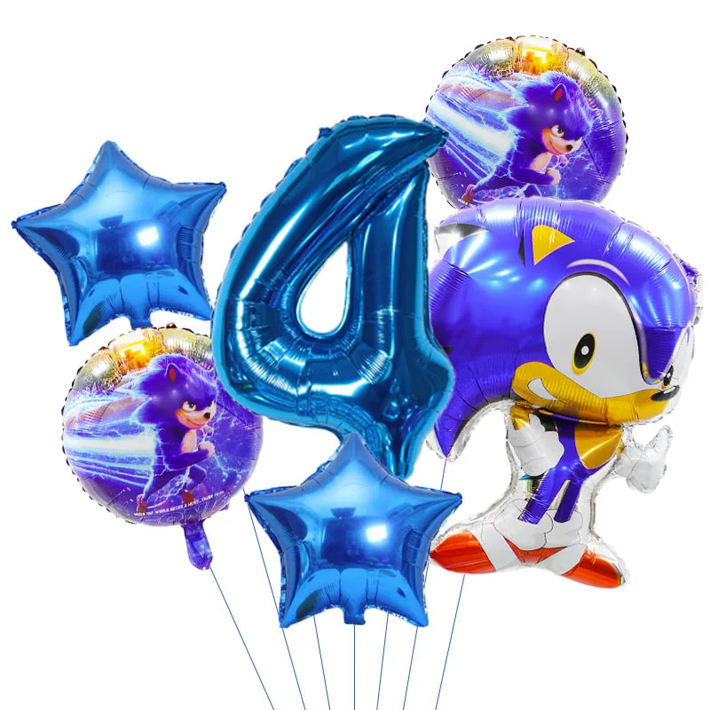 Sonics Baby Shower Birthday Balloons Children Party Supplies Decoration Hot Game Number Stars Foil Balloon Anime Cartoon Balloon