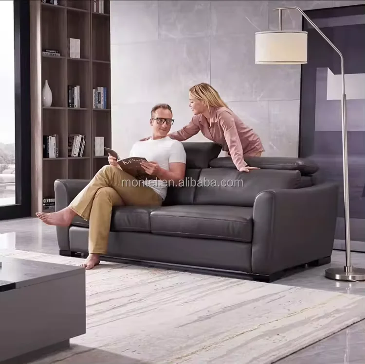 Gerfenii Modern Smart Sofa Cum Bed Dark Grey Extendable High Density Sponge Mattress Reclining Metal Frame Bedroom Hotel