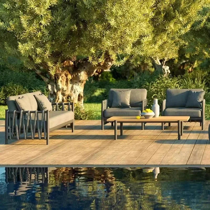 Outdoor sofa courtyard, garden rattan weaving, simple casual weaving, rattan chair aluminum alloy, sun room outdoor furniture