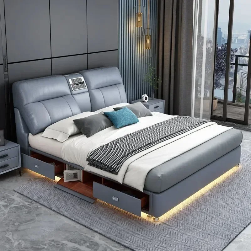 

Durable Multifunctional leather bed Master bedroom double bed 1.8 meters Modern simple soft leather art bed