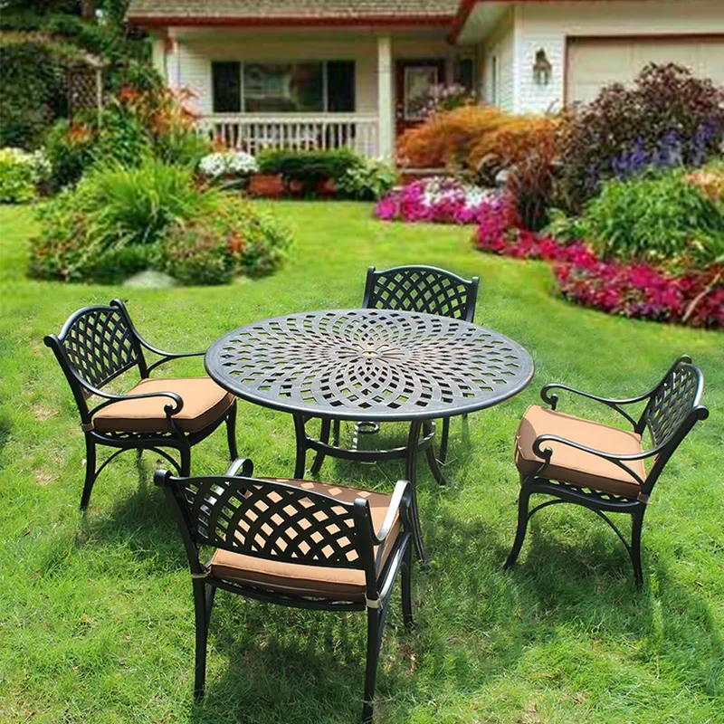 for Five Piece Aluminum Alloy Outdoor Table and Chair Set All Metal Balcony Furniture Contact Service for Mat Option