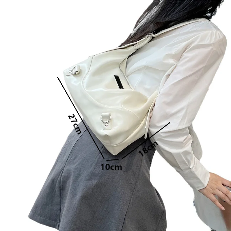 Simple White Shoulder Bags Women\'s Soft PU Leather Tote Bag All-match Large Capacity Bags for Commuter Fashion Female Handbags