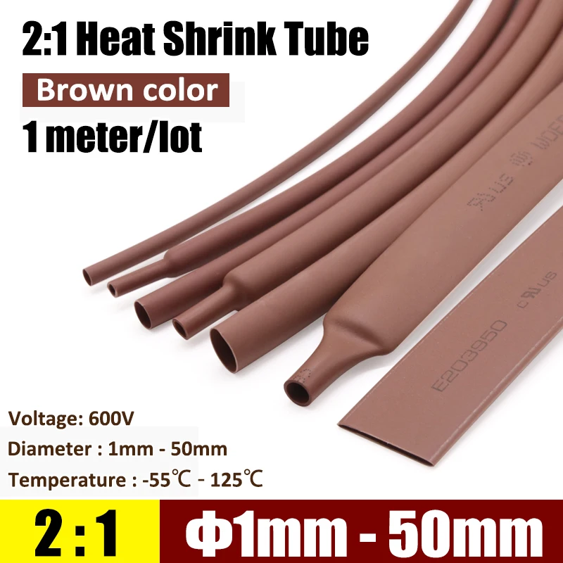 

1 Meter Dia 1mm-50mm Brown Heat Shrink Tube 2:1 Polyolefin Thermal Cable Sleeve Insulated Cable Wire Heatshrink Tube