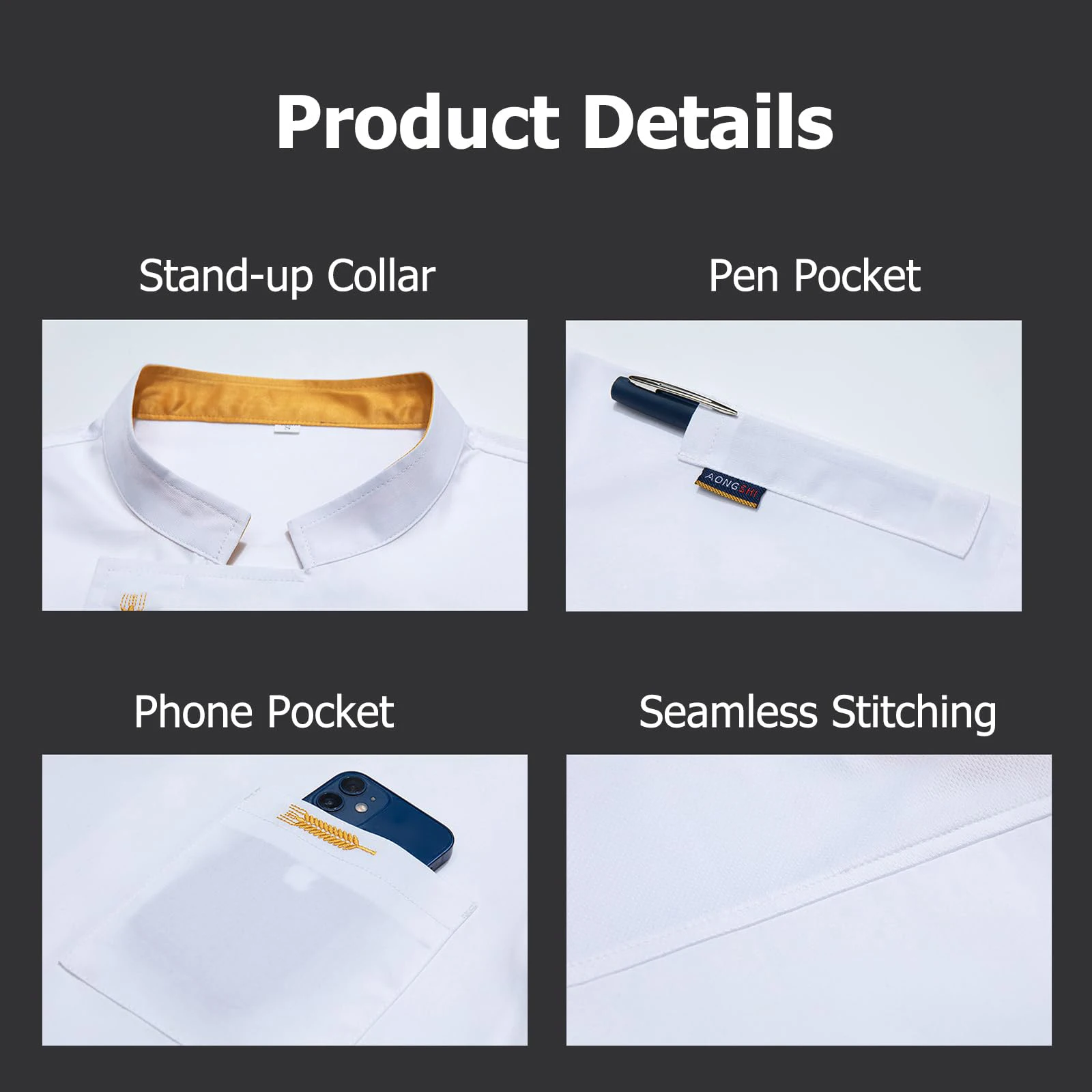 Unisex Solid Color Chef Top Oil-Proof Long Sleeves Kitchen Workwear Uniform For Chef Button Cardigan