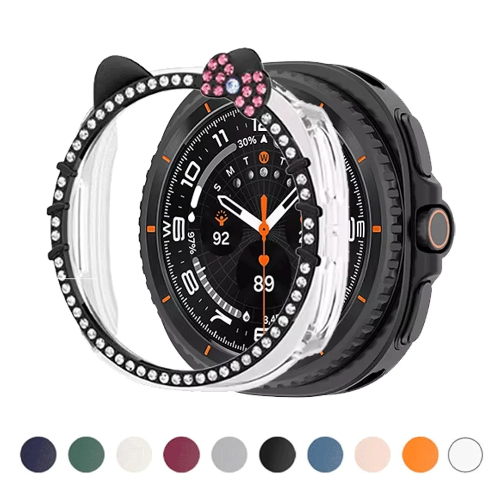 حافظة لجهاز سامسونج جالاكسي ساعة 8 40 مللي متر 44 مللي متر لطيف كيتي القط الماس حامي الساعات اكسسوارات امرأة غالاكسي watch8 غطاء