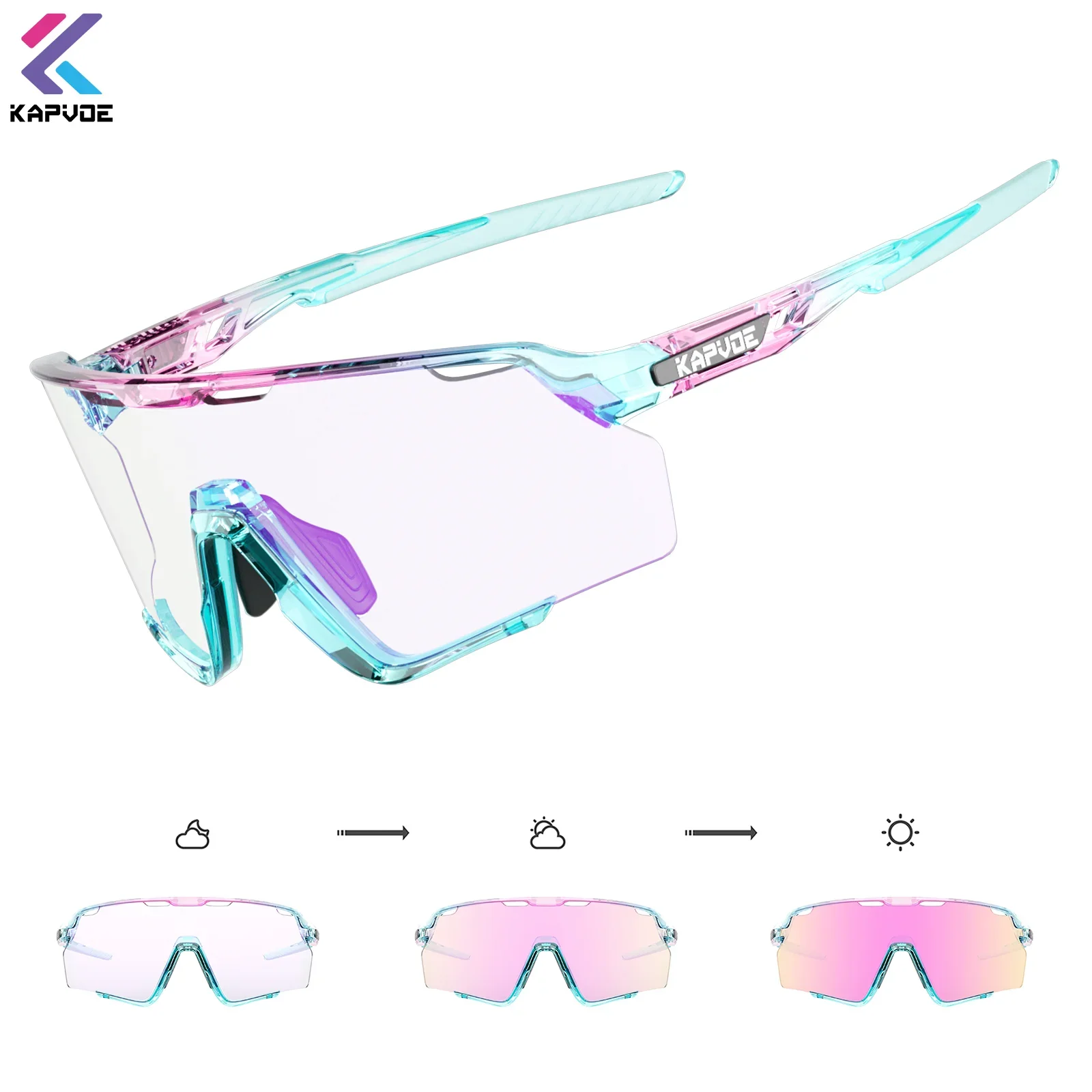 KAPVOE Photochrome Fahrradbrille Männer Frauen Fahrrad Outdoor Brillen Reiten Fahren Laufen Sonnenbrille UV400 Sport Sonnenbrille