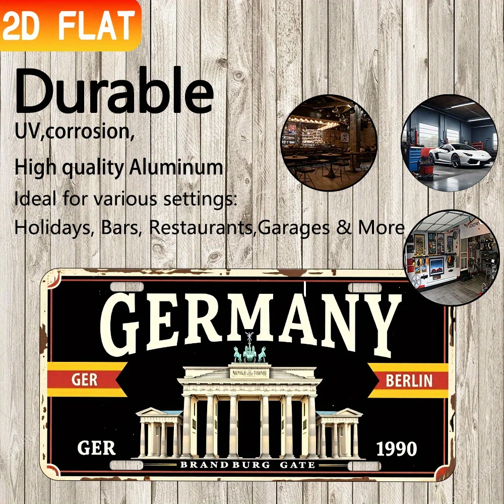 2D Flat, 1pc Vintage Germany Wall Art Sign - 30.48X15.24 Cm Decorative Plaque with Berlin Brandenburg Gate & 