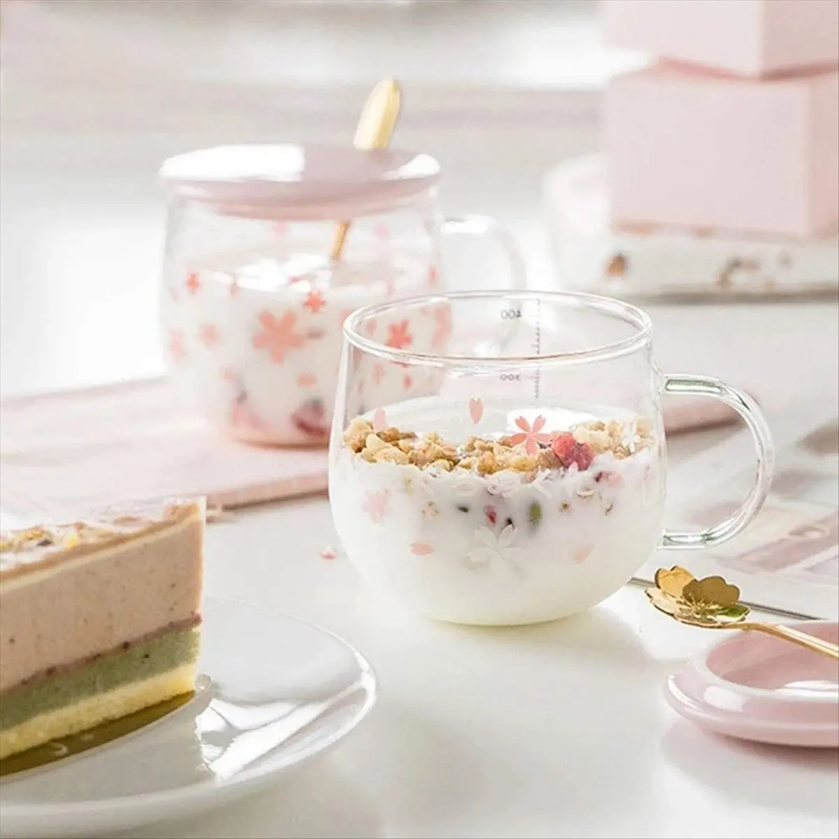 

Стеклянная кофейная кружка KSOL, 400 мл, милая прозрачная термостойкая чашка для воды с ручкой, крышкой и ложкой, D