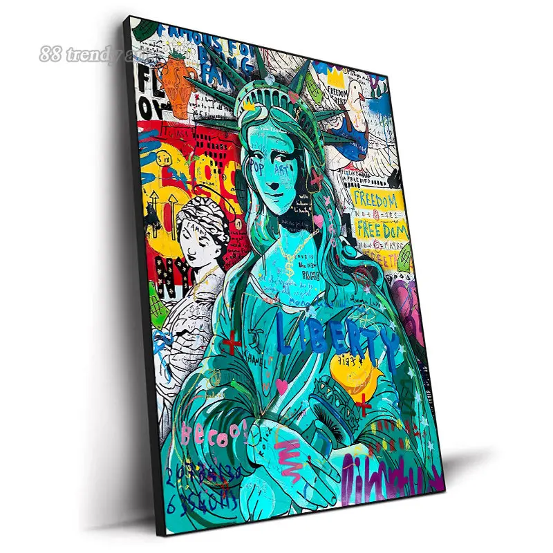 Mona Lisa Statue of Liberty Pop Art Posters and Prints Canvas Painting Street Graffiti Wall Art Pictures Home Living Room Decor