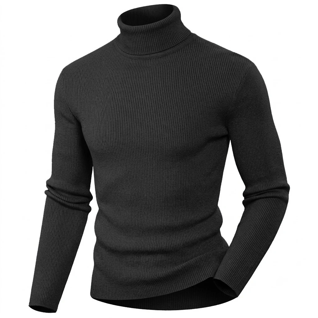 Neuer Herren-Rollkragenpullover Einfarbiger Gestrickter Pullover Hochgeschlossener Warmer Lässiger Sweater Herren Winter Outdoor Strickmantel Oberteil – Detail 3