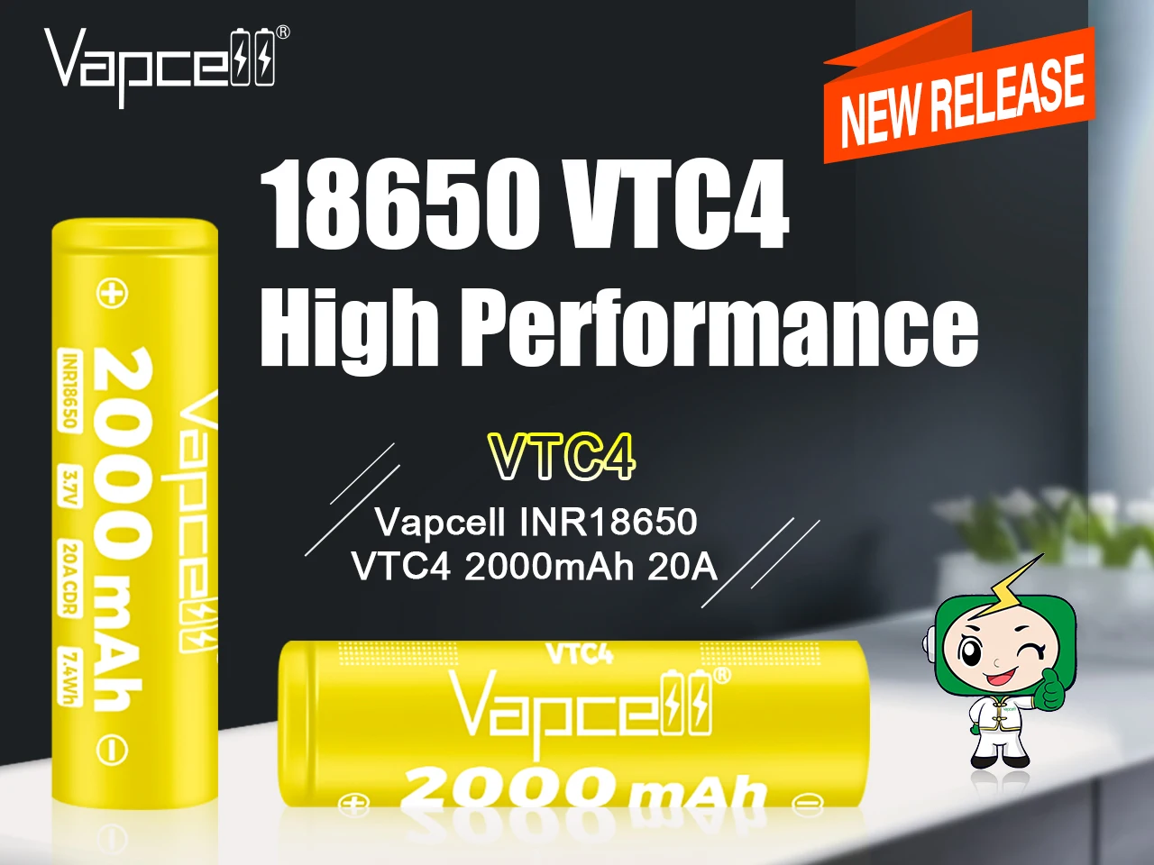 Оригинальный аккумулятор Vapcell 18650 VTC4, емкость 2000 мАч, 20 А, 3,7 В, литий-ионный аккумулятор для игрушек-фонариков