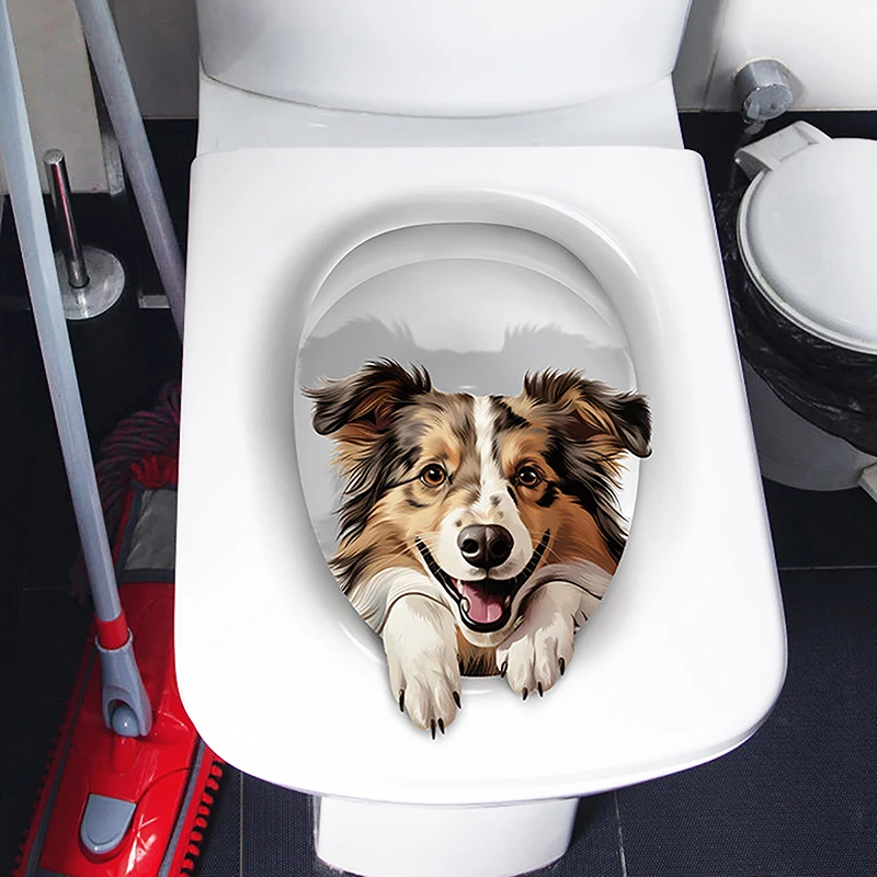 1pc PVC Water Resistant Novelty Toilet Seat  Cat Dog Toilet Sticker Wall Stickers Animal /Wc Accessories For Home Bathroom Decor