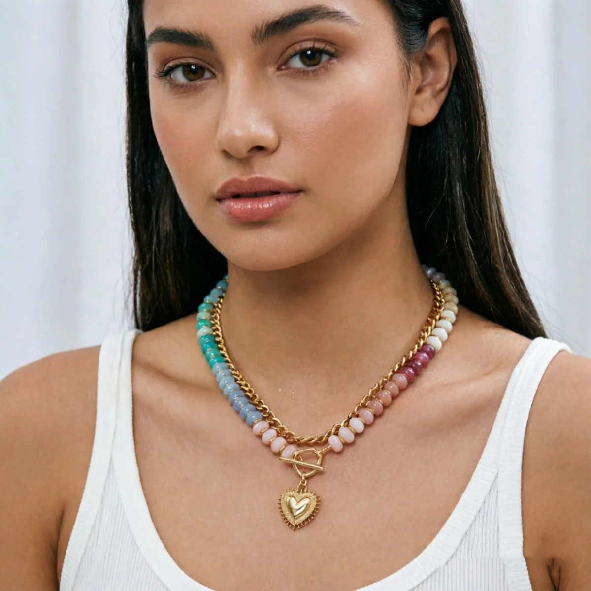 Y2K-Halskette mit Herzanhänger aus farblich abgestuften Harzperlen für Damen und Herren, Liebesherz, bunte Acrylperlen, Choker, ästhetischer Schmuck – Detail 11