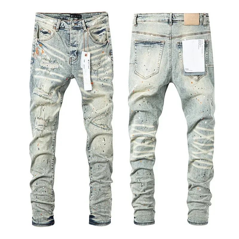 

Top quality Purple ROCA Brand jeans trend hole dirty washed straight American Stylish and slim pants