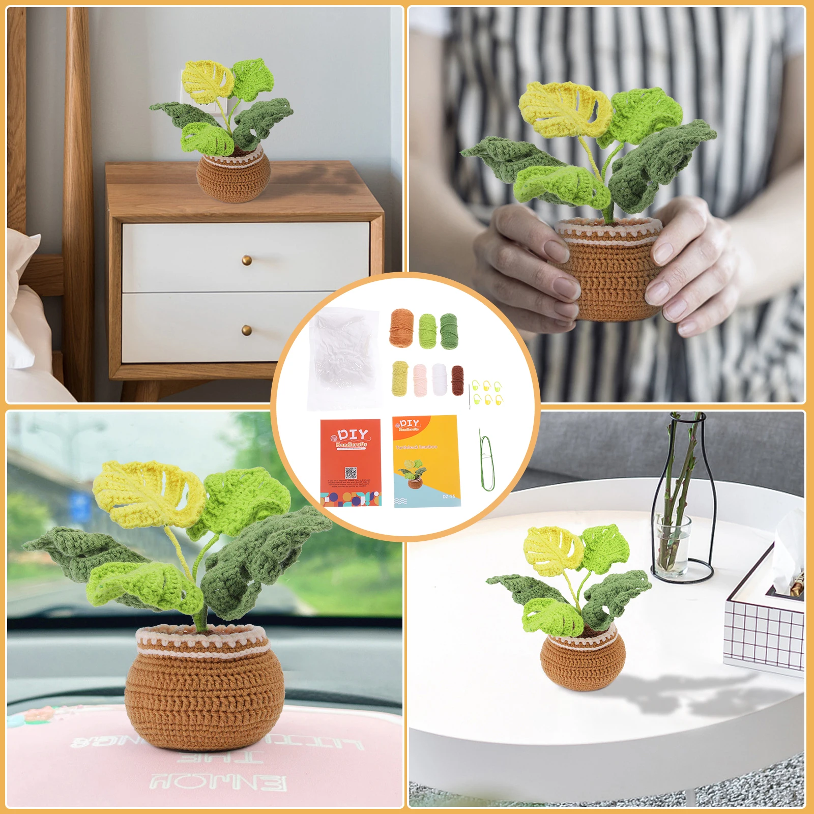 

Woven Potted Plant Material Kit Artificial Crochet Decor Lifelike Bonsai nament H made Office Living Room Tabletop