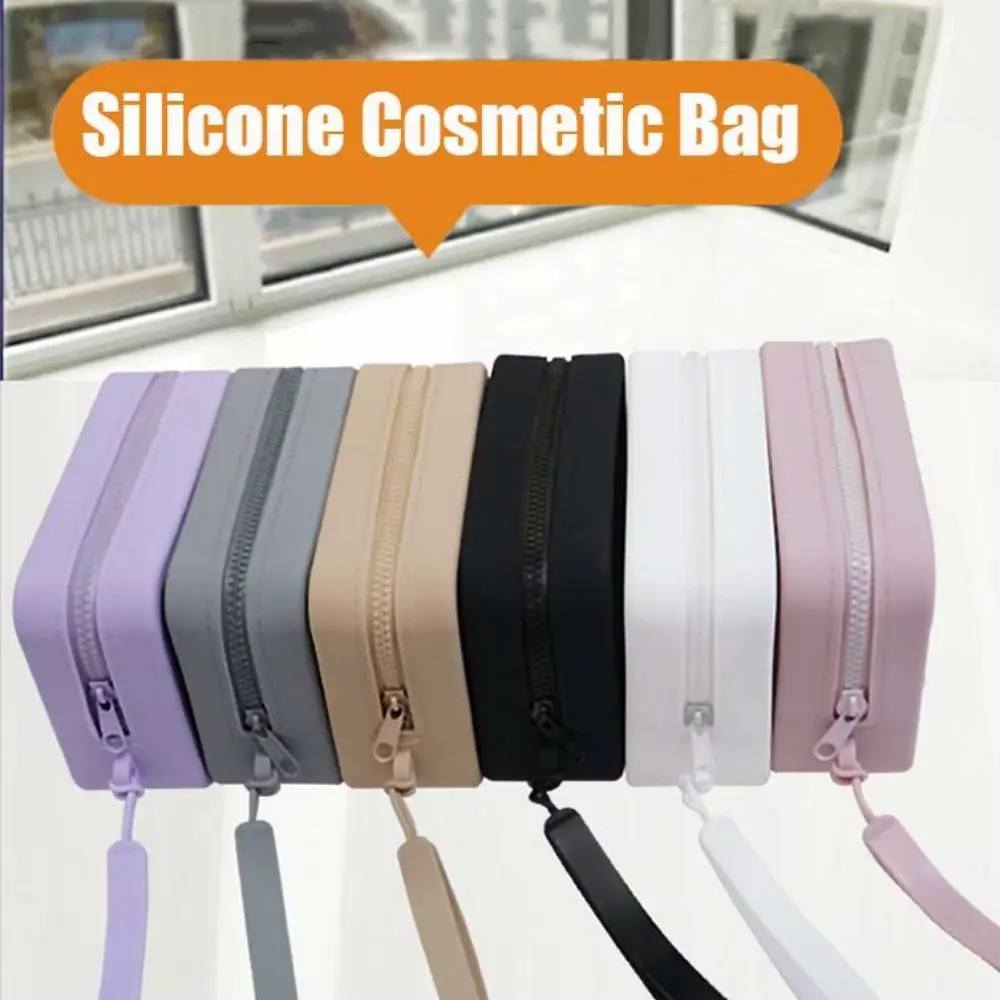 Morandi Color Silicone Cosmetic Bag Rectangle Large Capacity Multifunction Storage Bag Coin Purse Solid Color Small Item Bag