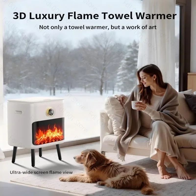 23L 3D Simulated Fireplace Towel Heating Bucket One Touch Start Child Lock Timer Towel Warmer