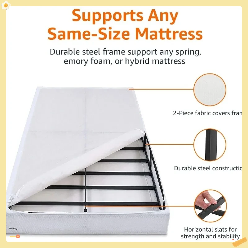 スマートボックススプリング、5インチマットレスベース、工具不要の組み立て、クイーンサイズ、ホワイト