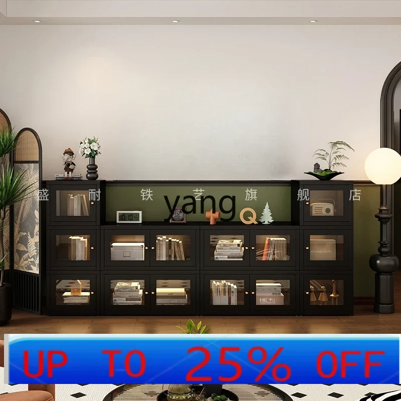 lmm low cabinet floor-to-ceiling bookshelf black retro lattice combination cabinet side cabinet storage