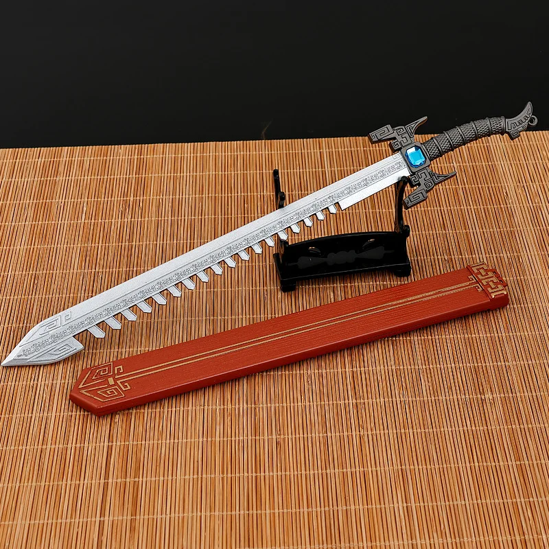 29cm/11.41in The Legend of Qin AnimePeripherals Shark Tooth Sword Metal Weapon Models Desktop Collectible Ornament Boy Toy gifts