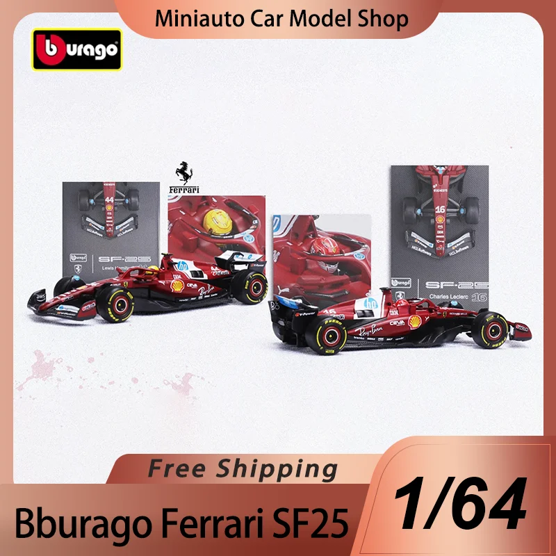 

New In Stock Bburago 1:64 2025 F1 Ferrari Sf25 Acrylic Box With Helmet Alloy Miniature Diecast Models Ferrari Sf25 Car Toys Gift