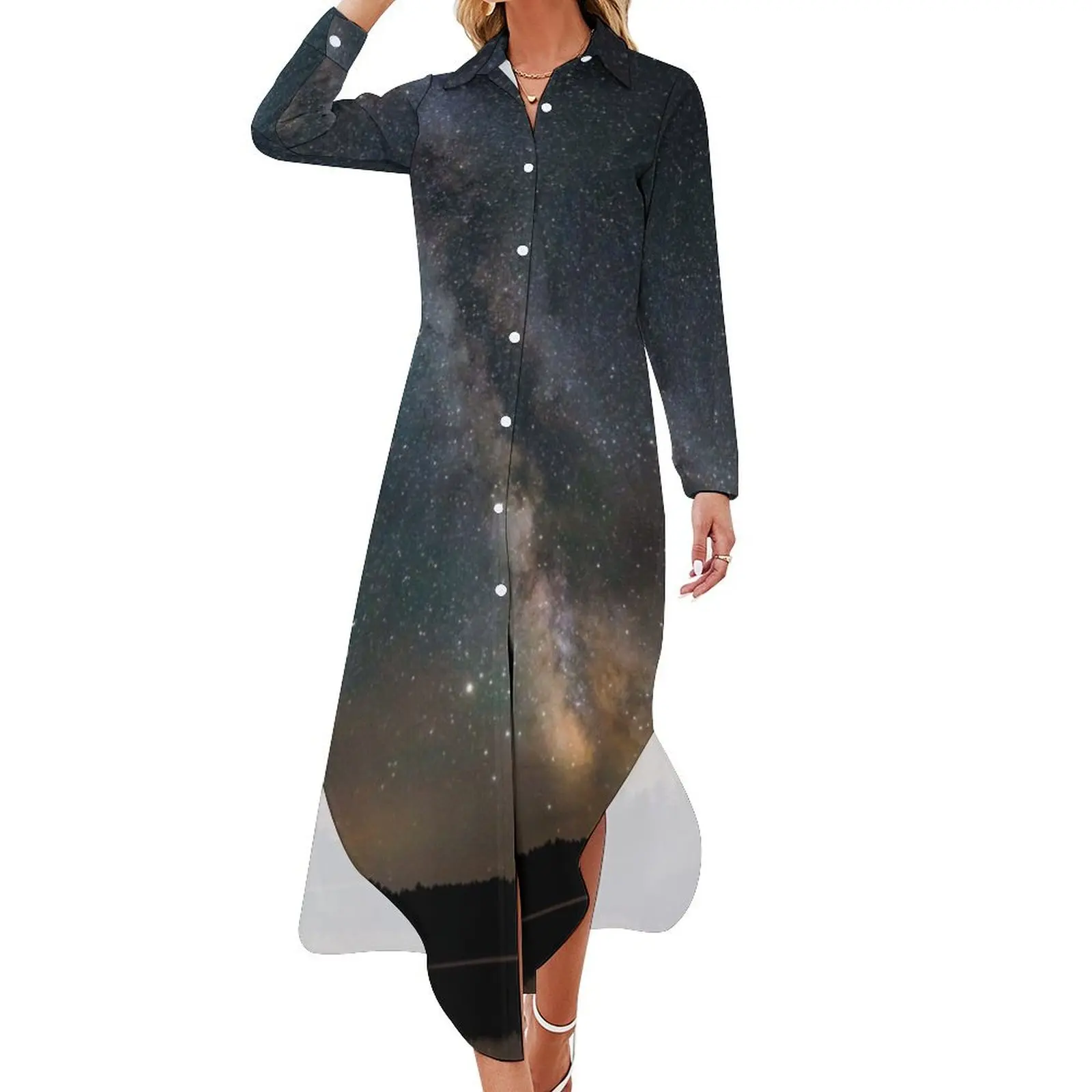 Starry starry night Long Sleeved Shirt Dress dress korean style womens dress