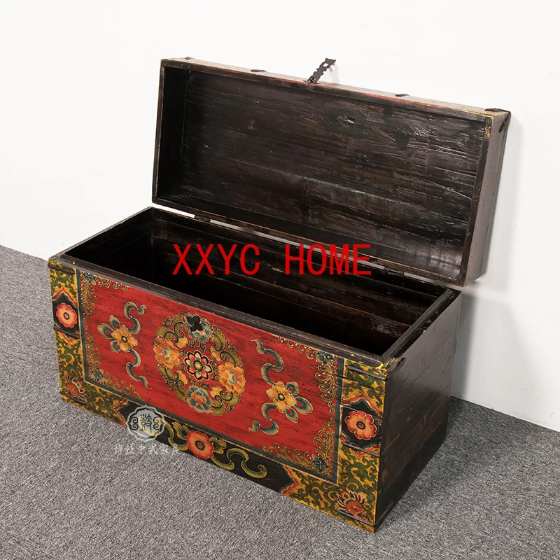 New Classical Chinese Retro Furniture Painted Handmade Solid Wood Box Clothes Box