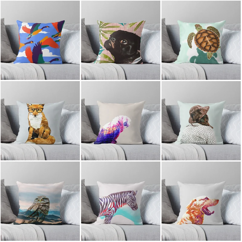 Home pillow case Cushion covers autumn animals dogs, turtles 40x40cm 50x50 60x60cm Living Room sofa House bed 45*45 Velvet