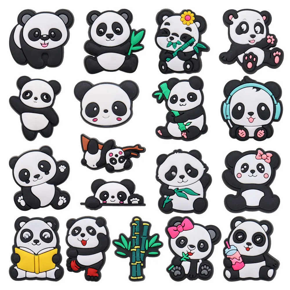 18Pcs Animal Cartoon Panda PVC Sandals Shoes Charms Accessories Clogs Boys Girls Garden Shoe Buckle Decoration Fit Birthday Gift