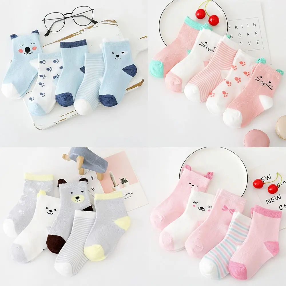 5 Pairs/Lot Cartoon Baby Socks Cute Cat Animal Cotton Newborn Children\'s Socks Girl Kids Boy Soft Knit Toddler Sleeping Socks