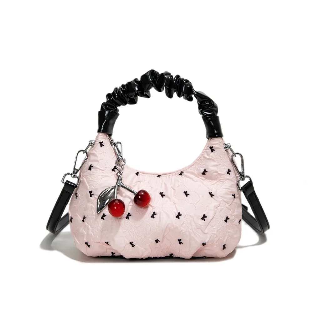

Korean Style Bowknot Shoulder Bag Sweet Cherry Pendant Underarm Handbag Versatile Lightweight Women's Crossbody Bag Ladies