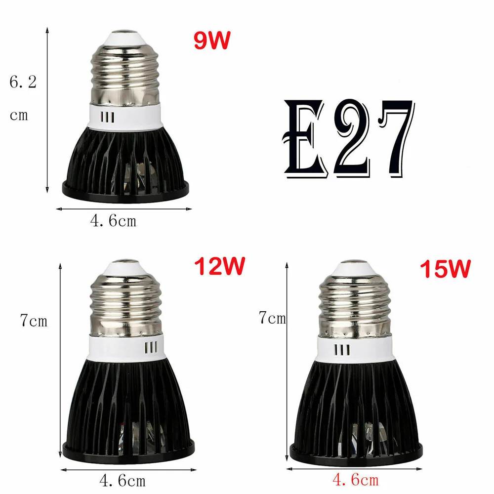 Imagem -02 - Refletor Led Regulável Lâmpada Preta Iluminação E26 E27 E14 Gu10 Mr16 Gu5.3 9w 12w 15w ac 85265v 110v 220v 12v cc