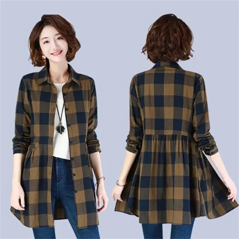 Camicia a quadri in velluto eleganza donna autunno inverno nuova giacca a vento moda madre a maniche lunghe cappotto primaverile spesso per anziani di mezza età