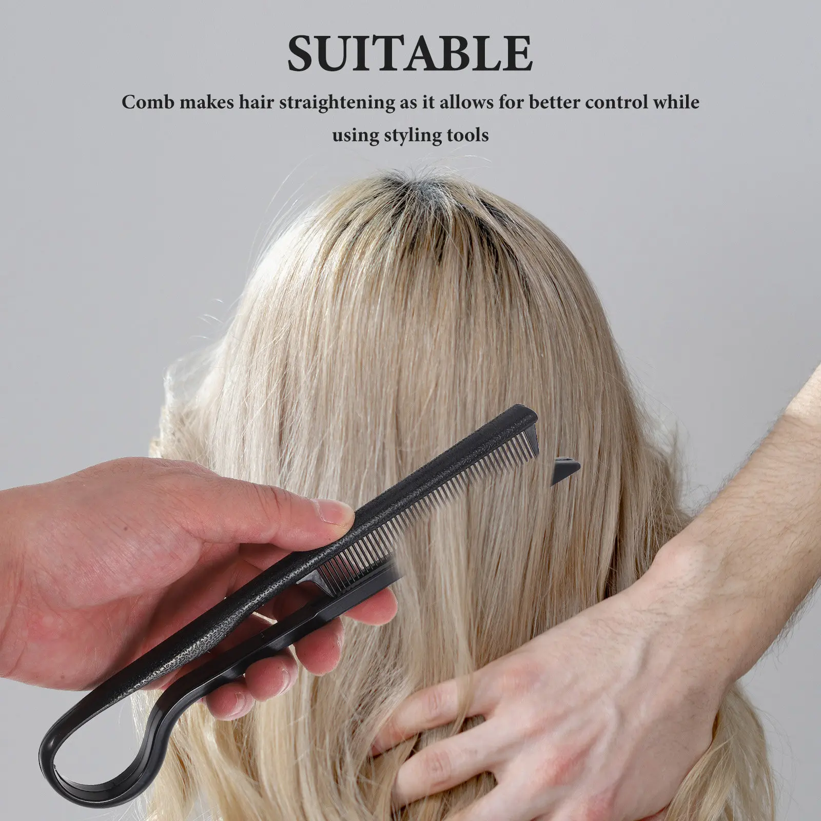 

2Pcs Hair Straightening Comb V-Shaped Heat Resistant Styling Tool for Flat Iron Prep Smooth Detangling Hairdressing Tool