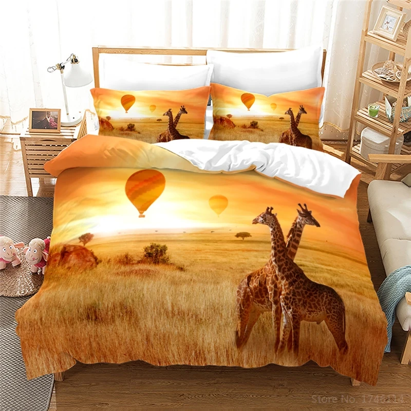 3D Animal Giraffe Series Bedding Set Queen King Duvet Cover Set Quilt Cover with Pillowcase Home Textile for Lovers Couples Gift